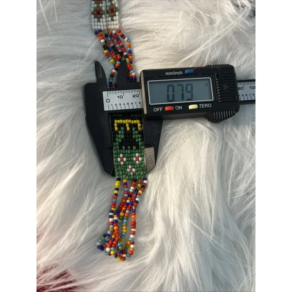 VTG Native American Handmade Seed Beaded Necklace Thunderbird Design Multicolor
